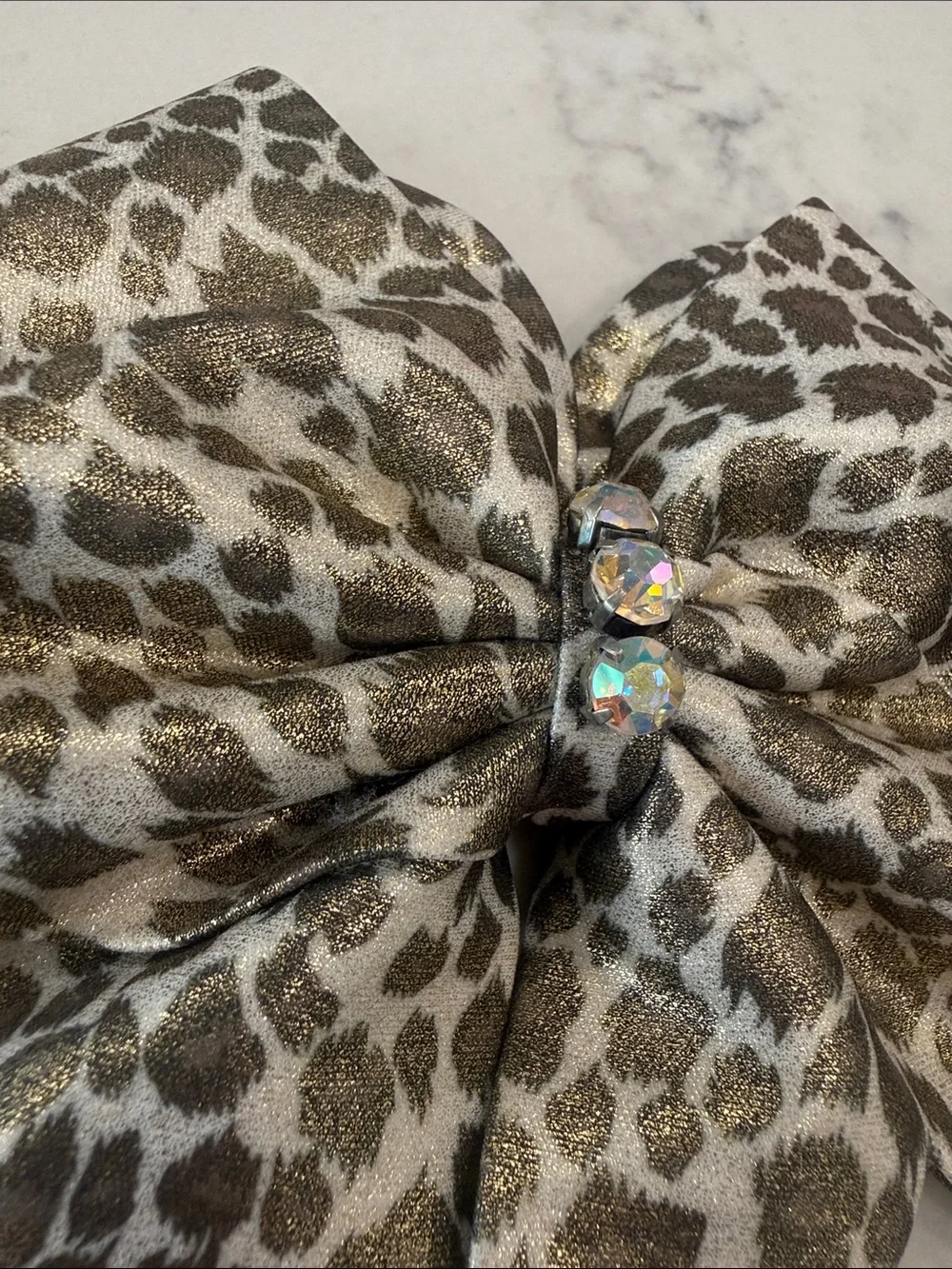 Leopard Print Bows of London Hair Bow with Sparkling Center - Gold and White